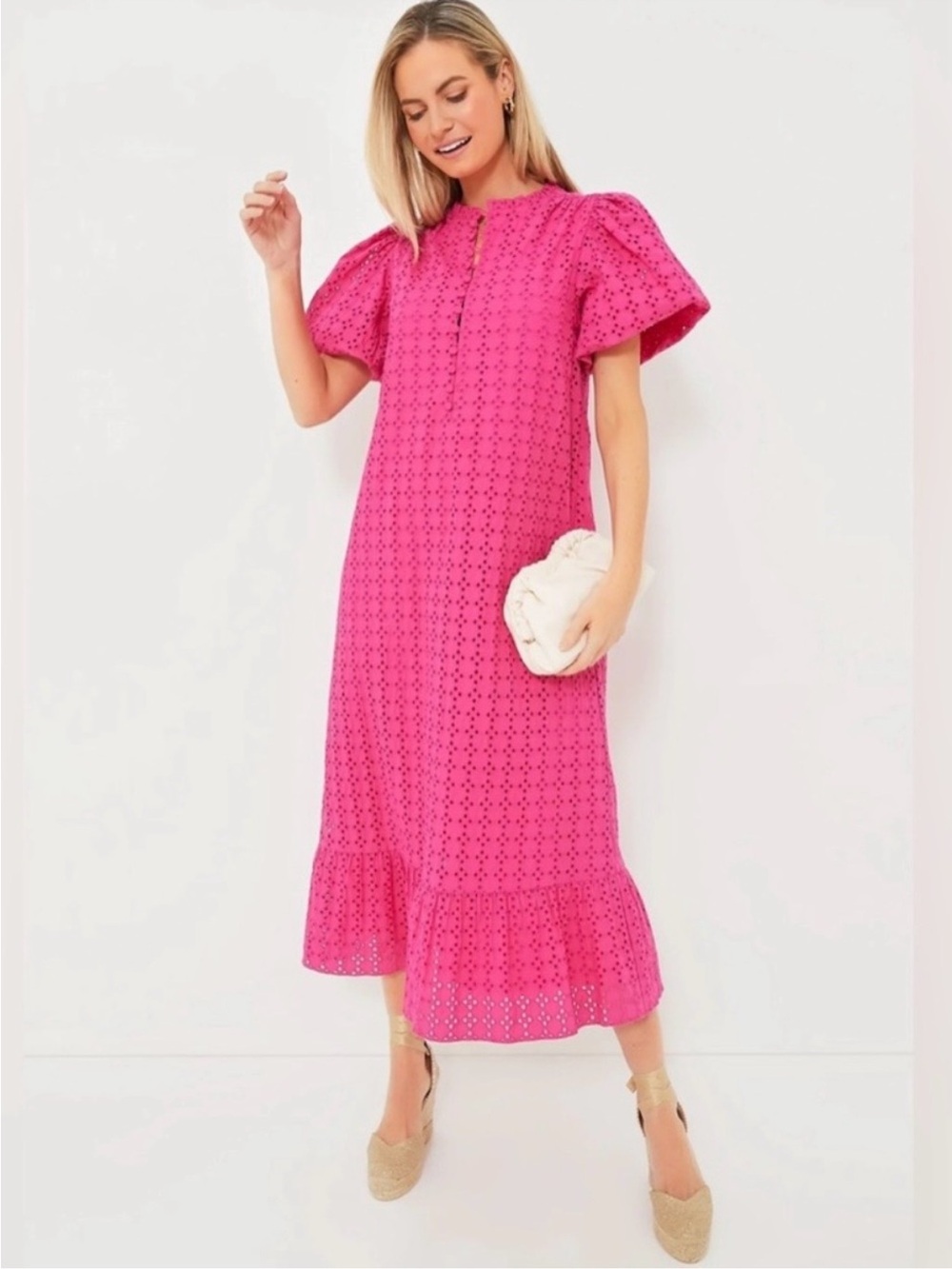 Tuckernuck Hyacinth House Pink Eyelet MIDI Tryall Dress S